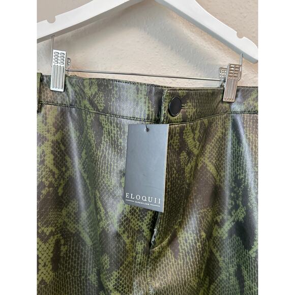 NWT Eloquii Plus Size 18 Faux Leather Snake Print Midi Skirt Green Vegan Animal - Picture 2 of 9